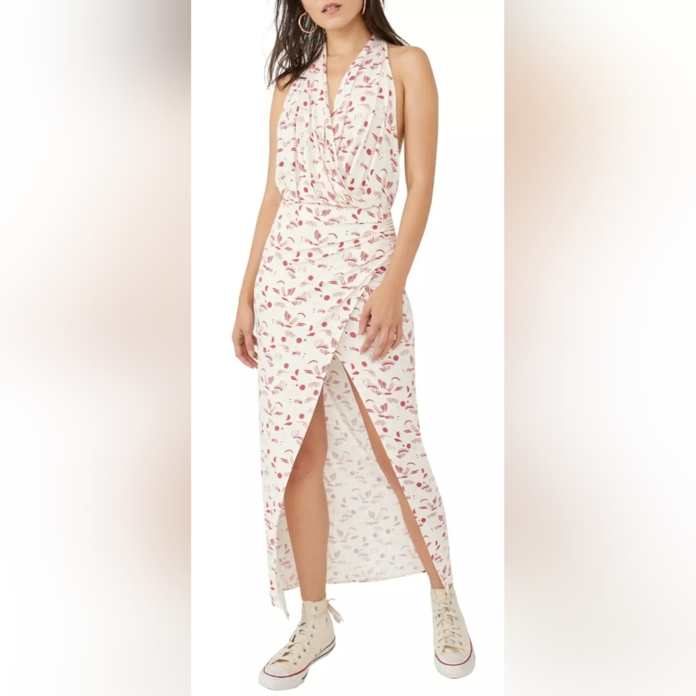 Free People Daria Ivory Floral Print Halter Maxi Dress Size XS